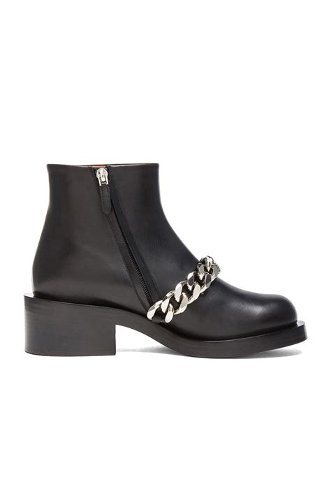 Givenchy Laura Leather Silver Chain Ankle Boots in Black 